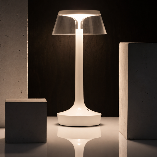 Portable Minimalist LED Table Lamp | Modern Cordless Illumination – Matte Off-White Finish
