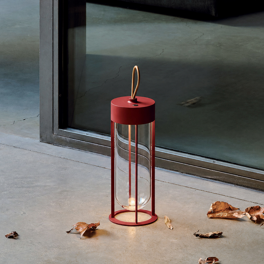 Portable Architectural LED Lantern | Modern Cordless Garden Light – Matte Terracotta