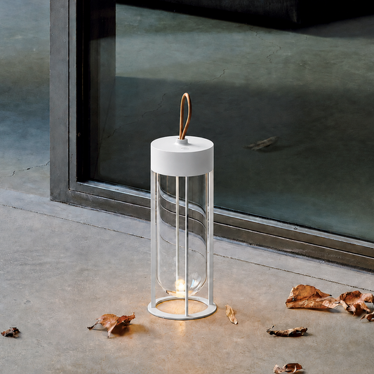 Portable Architectural LED Lantern | Modern Cordless Garden Light – Matte White