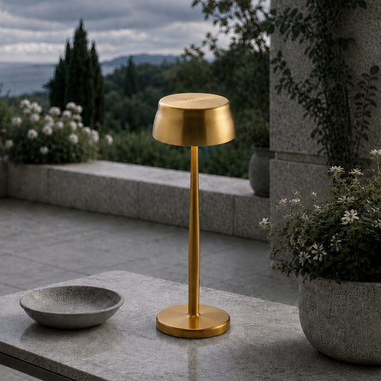 Portable Sculptural Table Lamp | Wireless Modern Metal Lighting – Gold Finish