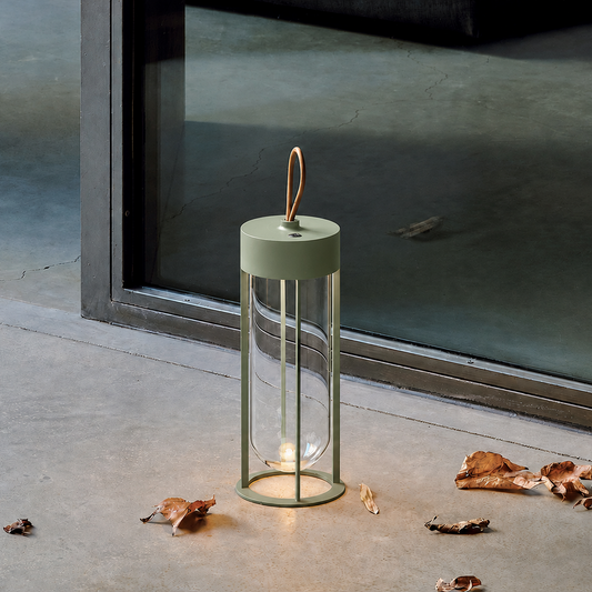 Portable Architectural LED Lantern | Modern Cordless Garden Light – Matte Pale Green