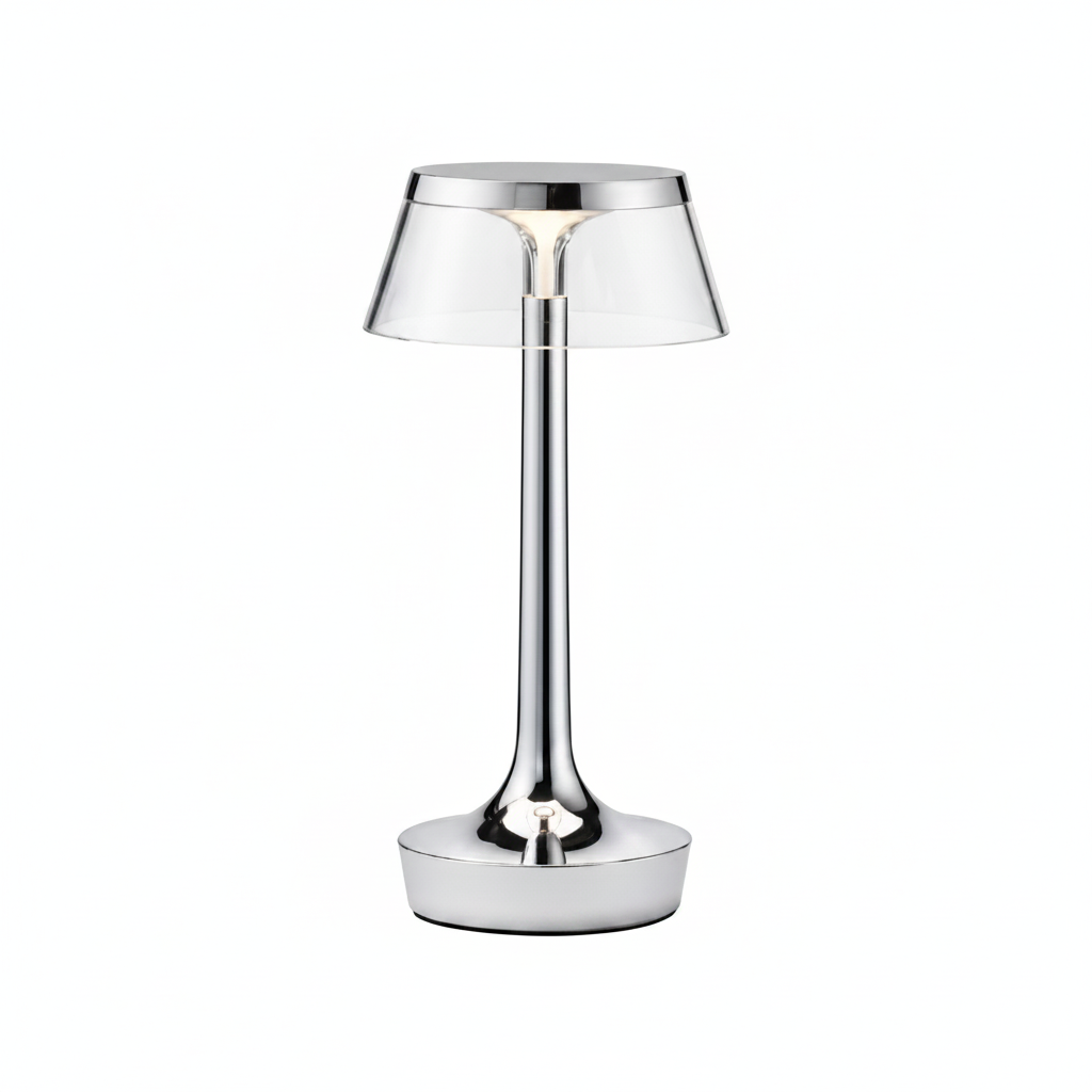 Portable Minimalist LED Table Lamp | Modern Cordless Illumination – Chrome Finish