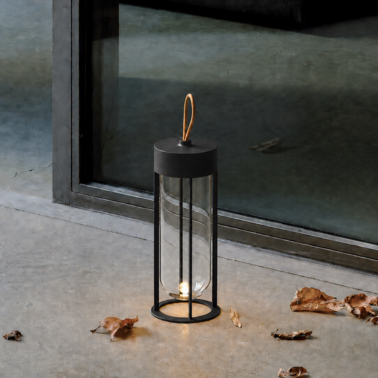 Portable Architectural LED Lantern | Modern Cordless Garden Light – Matte Black