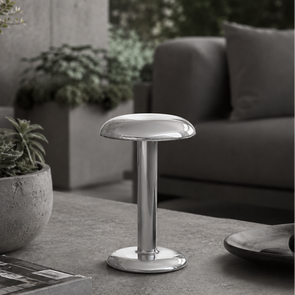 Portable Compact LED Table Lamp | Modern Cordless Illumination – Polished Silver Finish