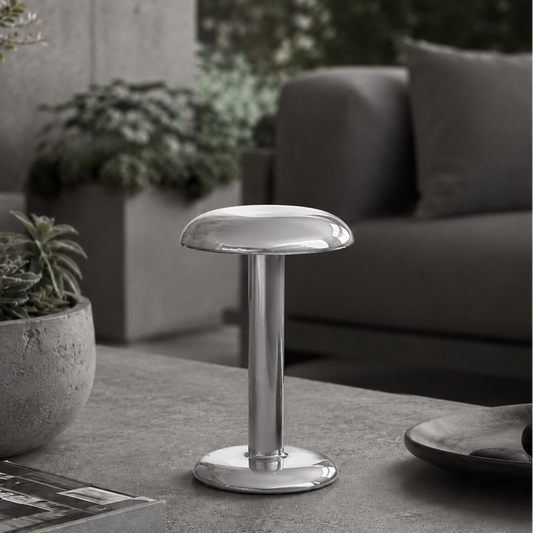 Portable Compact LED Table Lamp | Modern Cordless Illumination – Polished Silver Finish