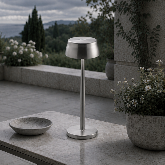 Portable Sculptural Table Lamp | Wireless Modern Metal Lighting – Silver Finish
