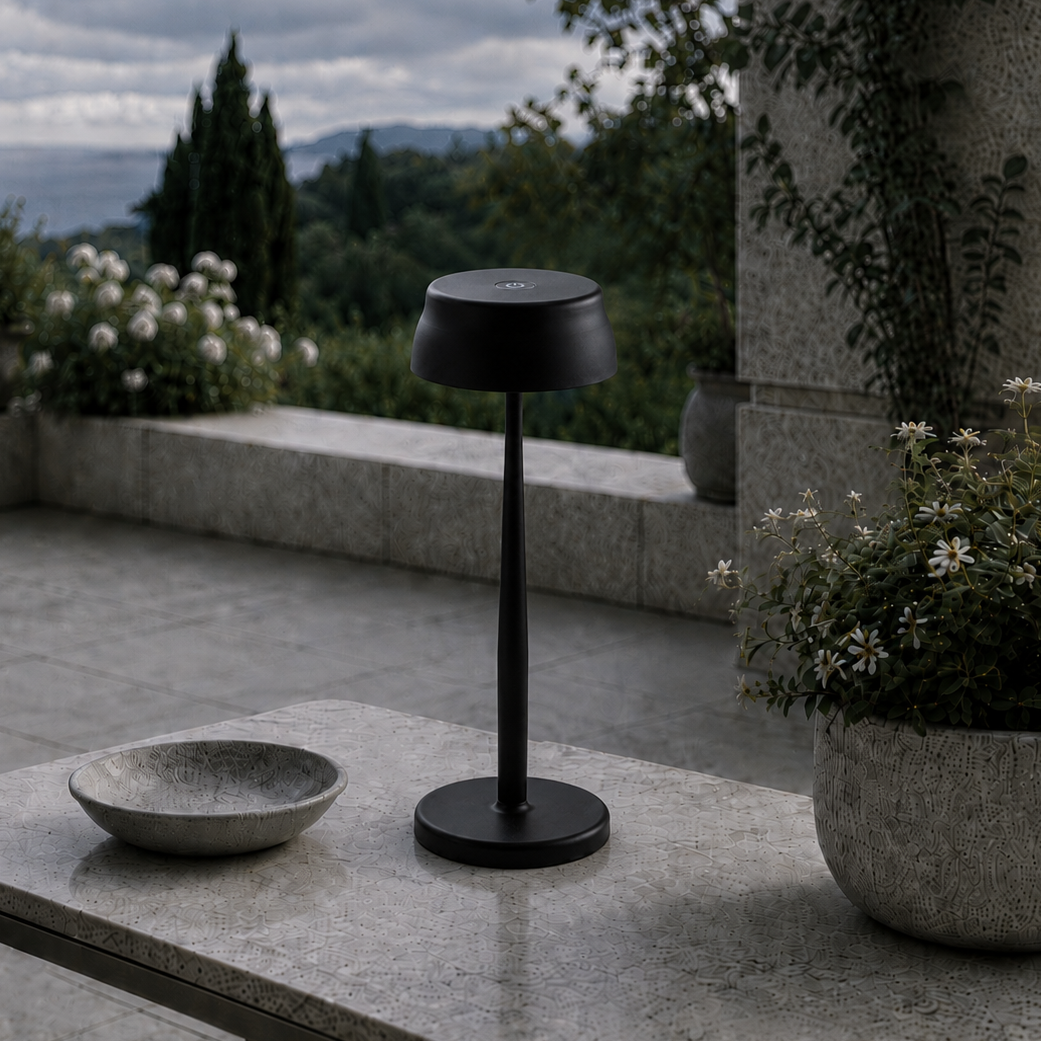 Portable Sculptural Table Lamp | Wireless Modern Metal Lighting – Matte Black Finish