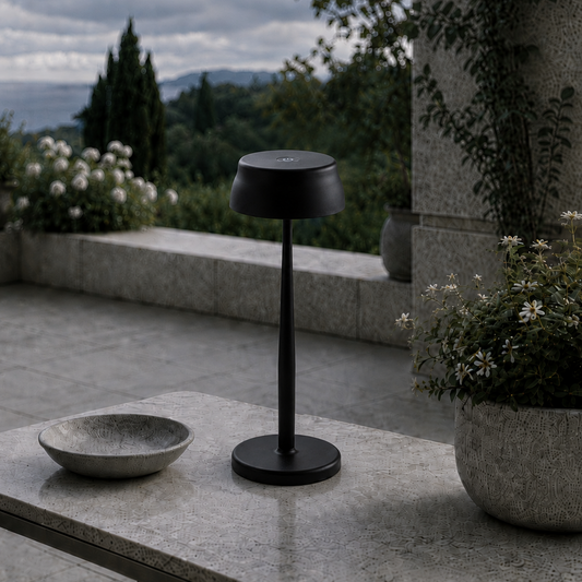 Portable Sculptural Table Lamp | Wireless Modern Metal Lighting – Matte Black Finish
