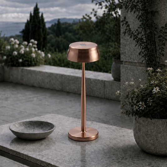 Portable Sculptural Table Lamp | Wireless Modern Metal Lighting – Rose Gold Finish