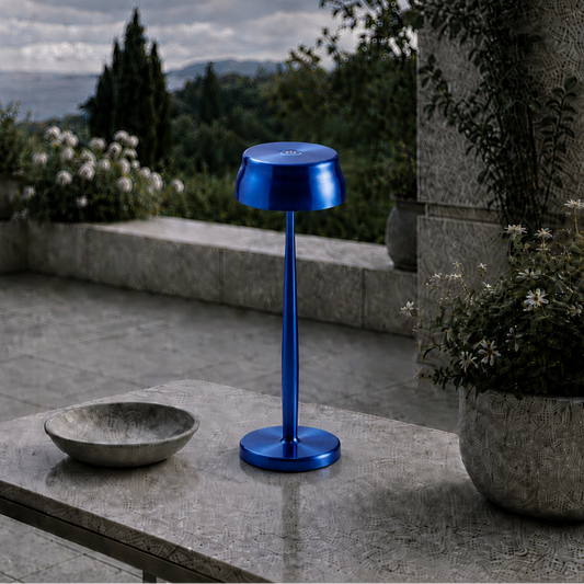 Portable Sculptural Table Lamp | Wireless Modern Metal Lighting – Navy Blue Finish