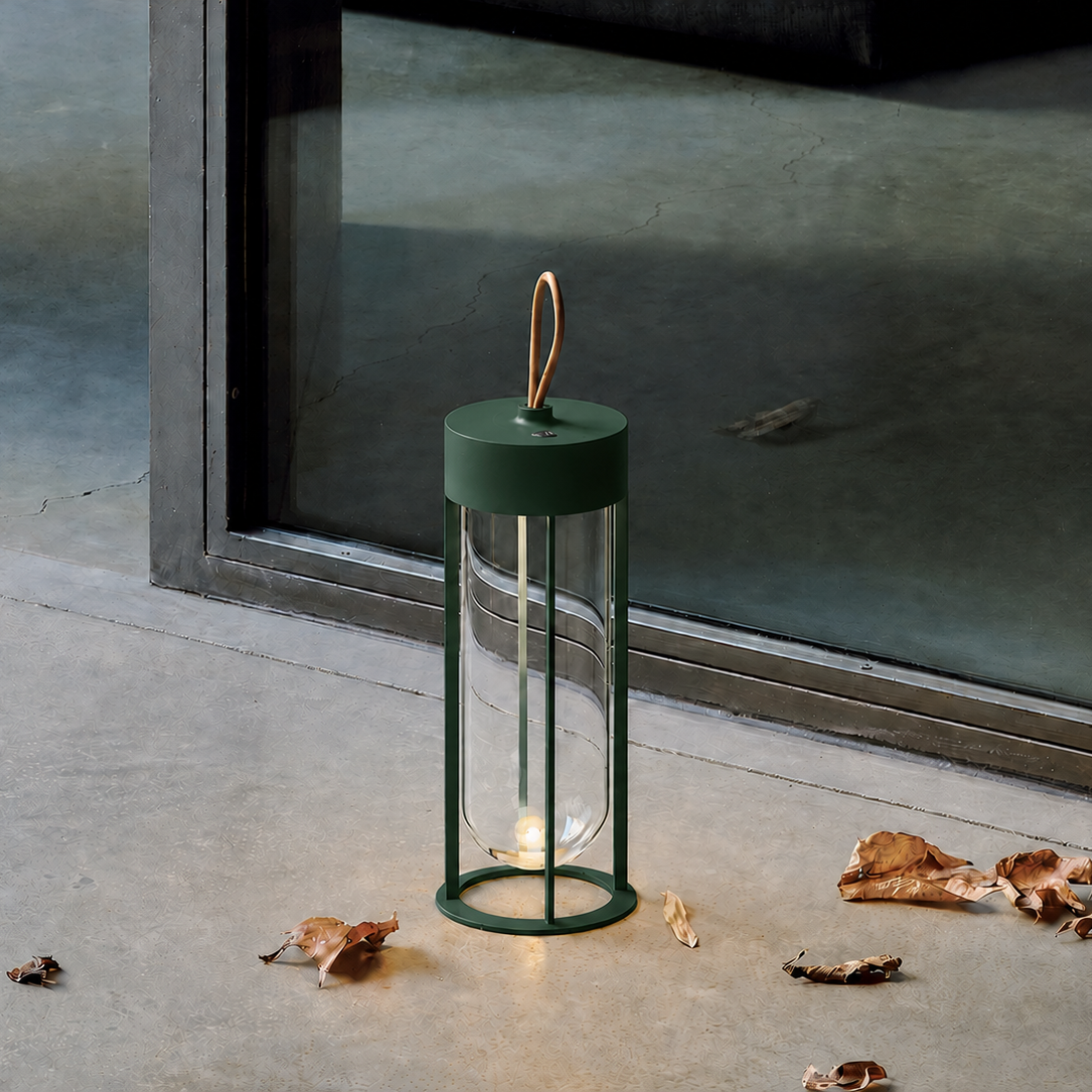 Portable Architectural LED Lantern | Modern Cordless Garden Light – Matte Forest Green