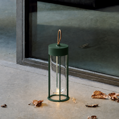 Portable Architectural LED Lantern | Modern Cordless Garden Light – Matte Forest Green